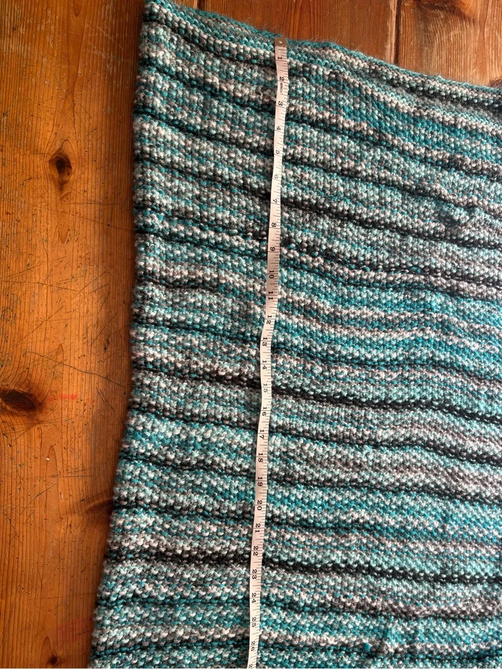 Handmade Striped Crochet Lap Blanket or Shawl in Teal and Charcoal Multicolor